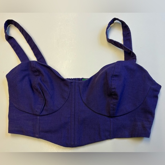 FARM Rio Purple corset style summer Crop Top Linen blend women's size Small - Picture 2 of 8